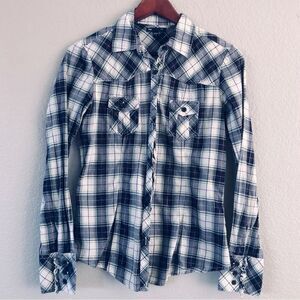 Gap Purple Metallic Plaid Button Down Shirt S